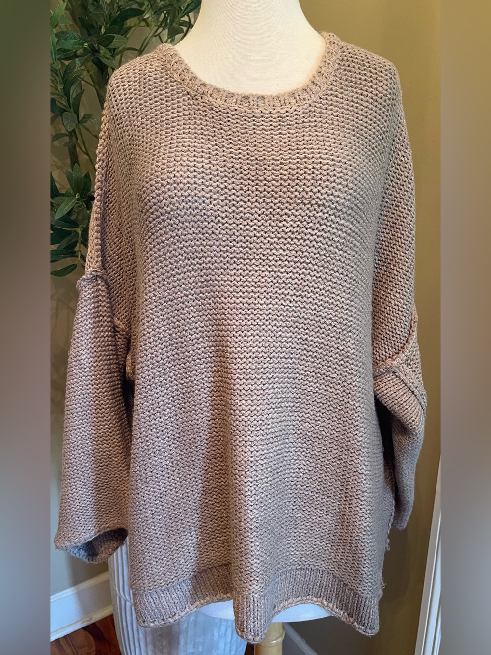 easel Neutral Taupe Knit Scoop Neck Sweater